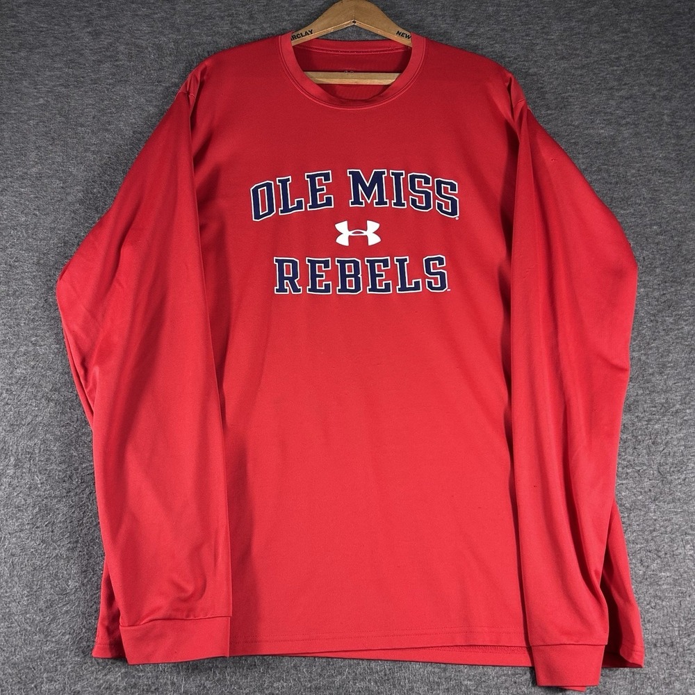 Under Armour NCAA Ole Miss Men's Size XL Long Sleeved Heat Gear  Red Baseball